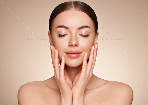 Portrait beautiful young woman with clean fresh skin - Stock Photo - Images