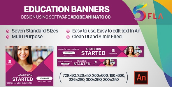Education Banners HTML5 - 7 Sizes (Animate CC)