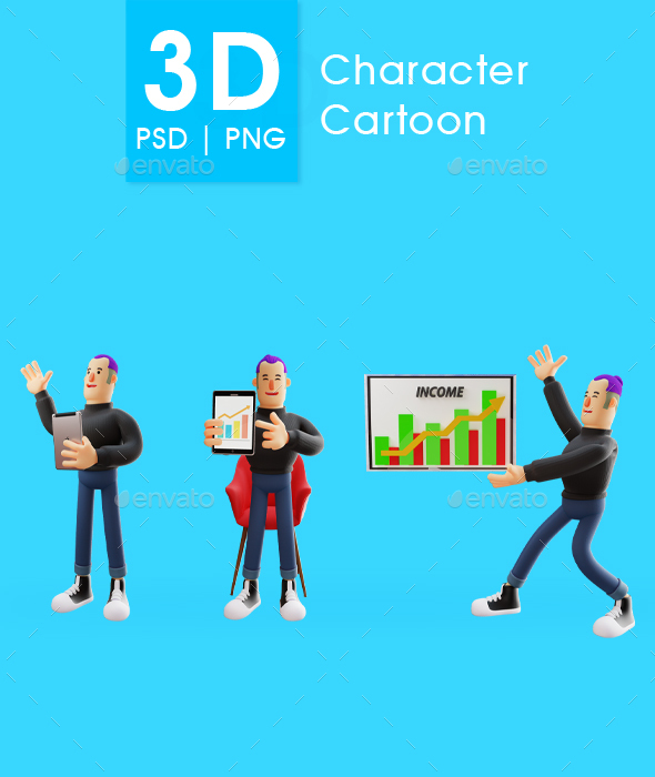 Set of Man Cartoon 3D Illustration