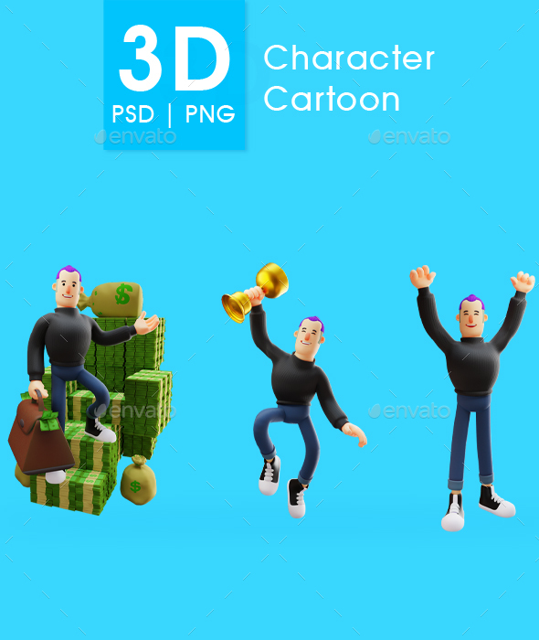 Three Pose of 3D Cartoon Character
