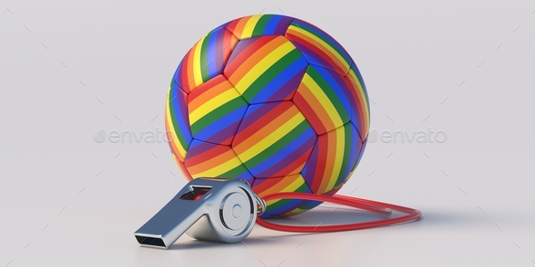 Rainbow flag football soccer ball isolated on white background. 3d illustration - Stock Photo - Images