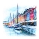 Watercolor Pencils Sketch of Nyhavn Copenhagen