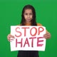 Serious African American Teen Girl Raising Stop Hate Banner Looking at Camera Shaking Head No on - VideoHive Item for Sale