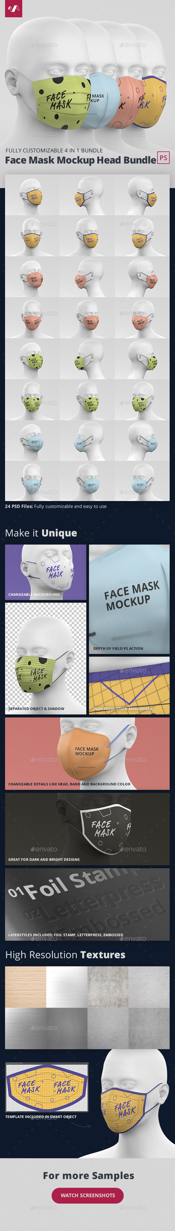 Face Mask Mockup Heads Bundle