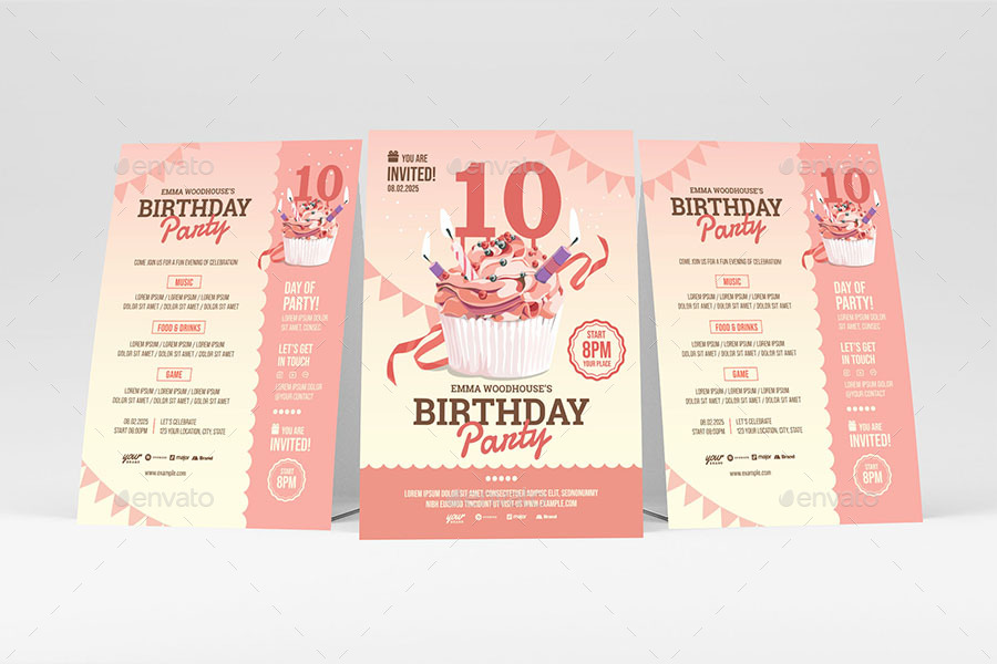 A readymade 5x7" flyer template for Girls Birthday Invitation in