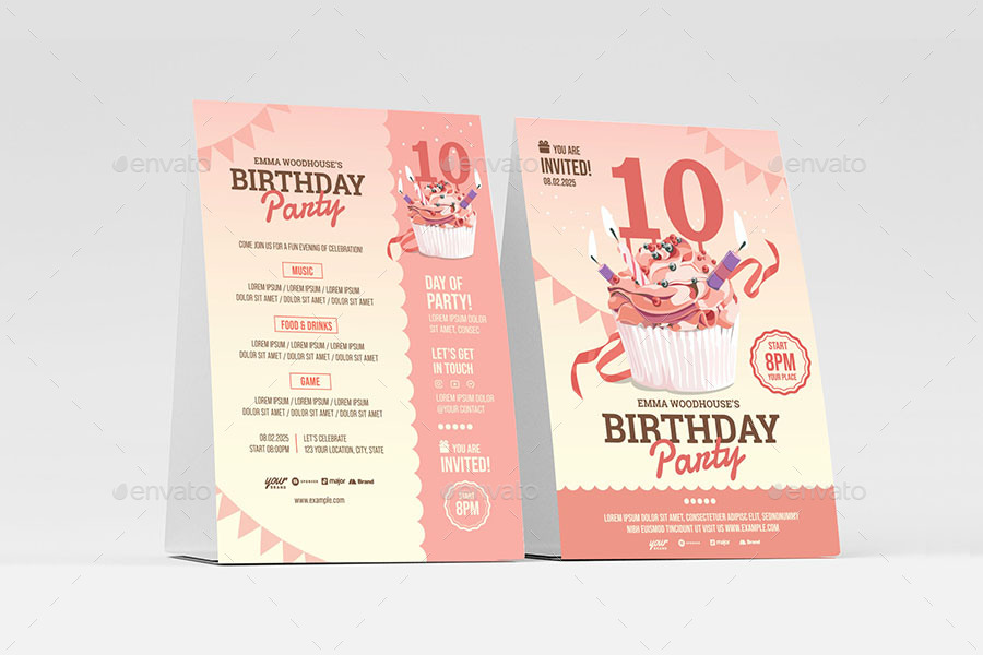 A readymade 5x7" flyer template for Girls Birthday Invitation in