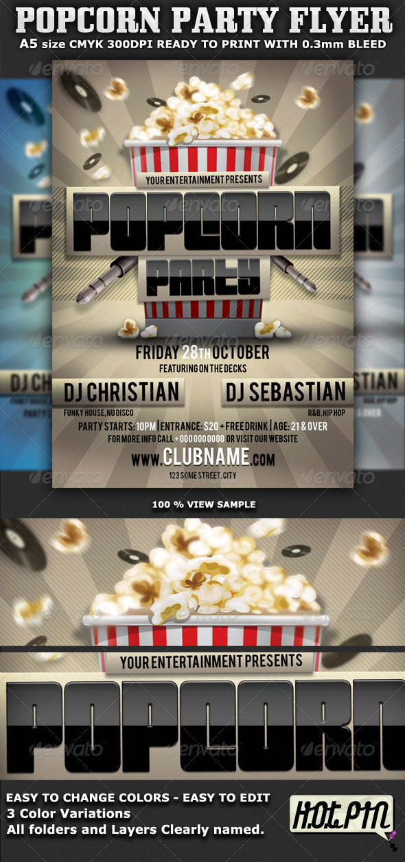 Popcorn Party Flyer Template - Clubs & Parties Events