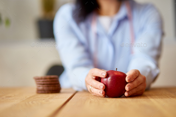 Choosing Healthy Or Junk Concept, Woman Rejecting Junk Food Or ...