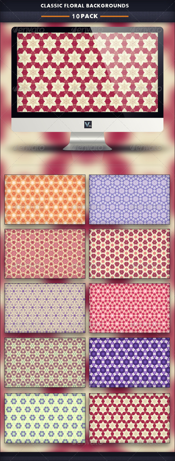 10 Pack - Classic Floral Backgrounds - Patterns Backgrounds