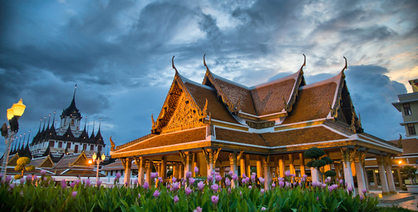Thai Temple Timelapse At Sunset Bangkok Thailand