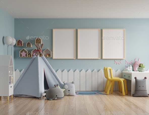 Children's bedroom/mockup poster frame in children room. Stock Photo by  vanitjan