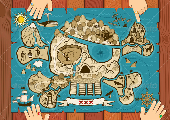 Treasure Map on Desk - Travel Conceptual