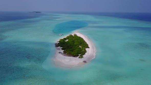 Aerial drone nature of resort beach wildlife by blue lagoon and sand background alt