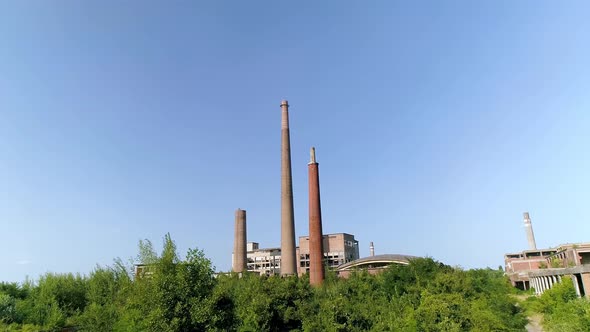 Chimneys Of An Abandoned Factory Viskoza Loznica Serbia Cloudless Day
