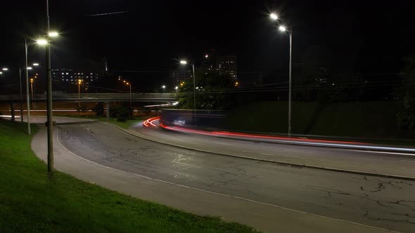 The Movement Of Cars On The City Road, Car Lights, Time Lapse