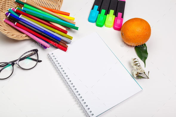 A Lot of Colorful Felt-tip Pens for Drawing in a Notebook and Album on a  Yellow Background Stock Image - Image of palette, education: 252582799