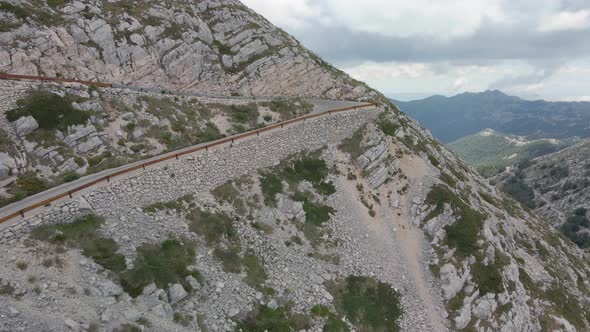 Dangerous Alpine Road Against the Backdrop of a Fantastically Beautiful Landscape in the Biokovo