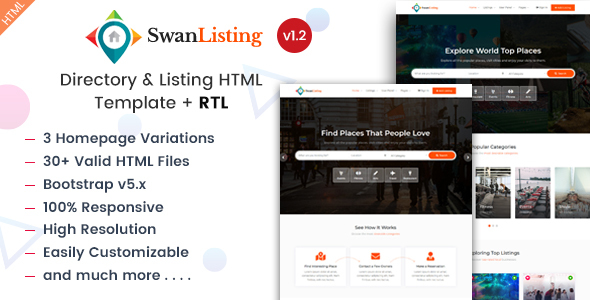 Marvelous SwanListing - Directory & Listing HTML Template