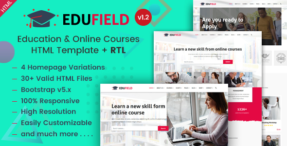Extraordinary EduField - Education & Online Courses HTML Template