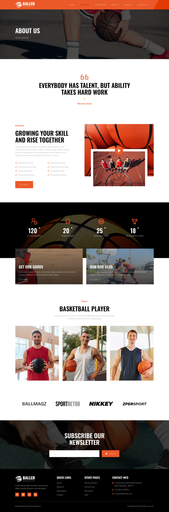 Baller ? Basketball Team & Sports Club Elementor Template Kit