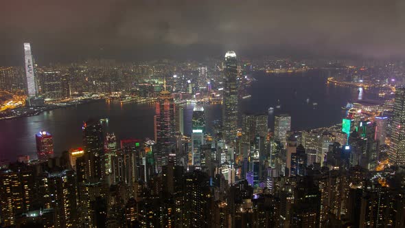 Timelapse Famous Hong Kong Buildings Towers By Night Harbor alt