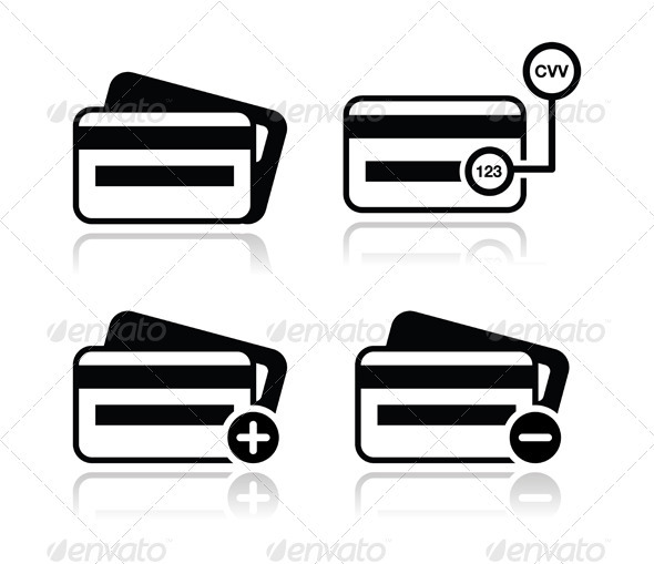 Credit Card, CVV code black icons set with shadow - Web Elements Vectors