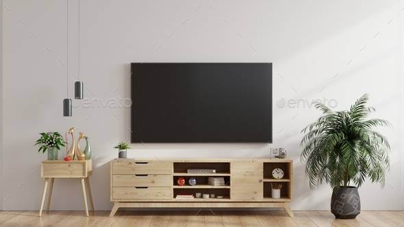 flat screen tv on white wall