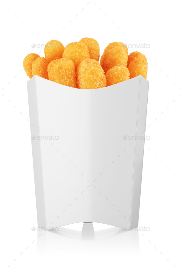 French fries in a white paper box isolated on white. 3d rendering