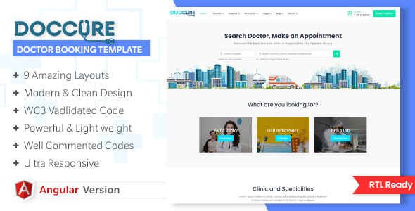 Marvelous Doccure - Doctor Appointment Booking Management System Bootstrap Angular Template