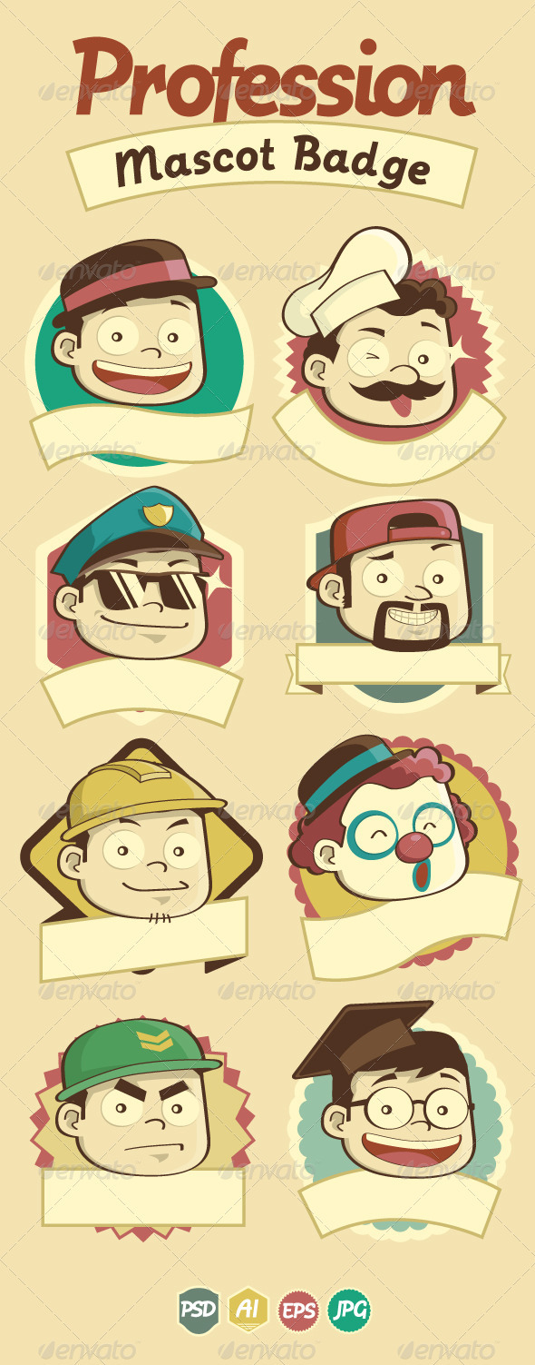Profession Badge & Mascots - Characters Vectors