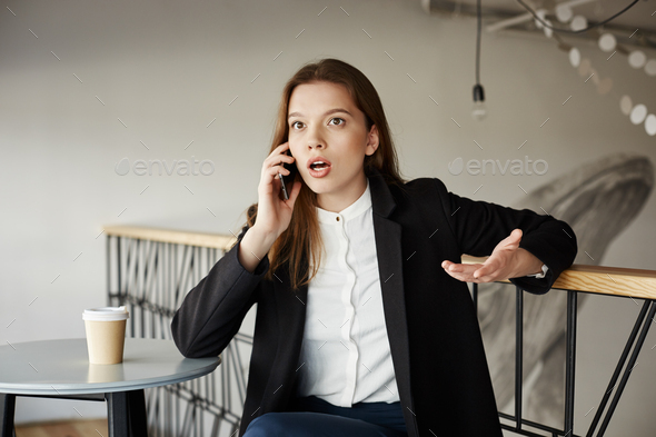What do you mean deal is canceled. Portrait of expressive attractive urban woman in stylish clothes