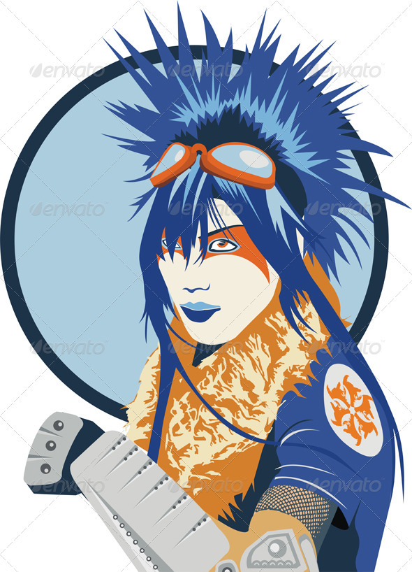 Japanese Girl Blue Hair - People Characters