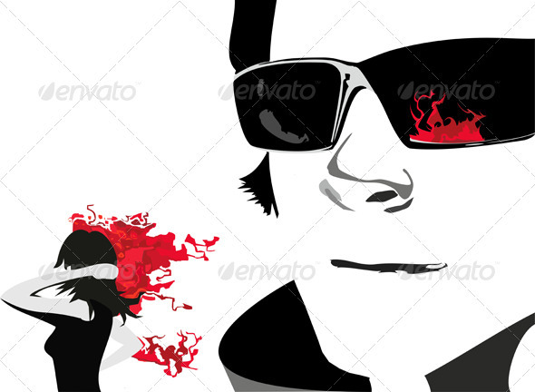 Man Face Glass Girl Fire - People Characters