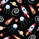 Vector Seamless Pattern with Cartoon Space Objects