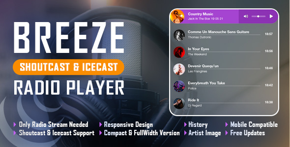 Breeze - Shoutcast and Icecast HTML5 Radio Player With History