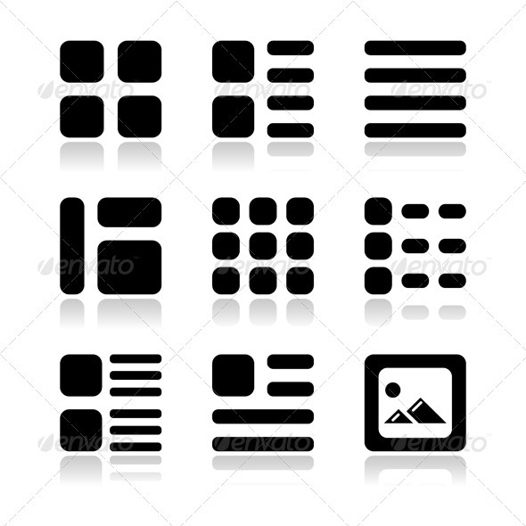 Gallery view Display options icons set - list - Web Elements Vectors
