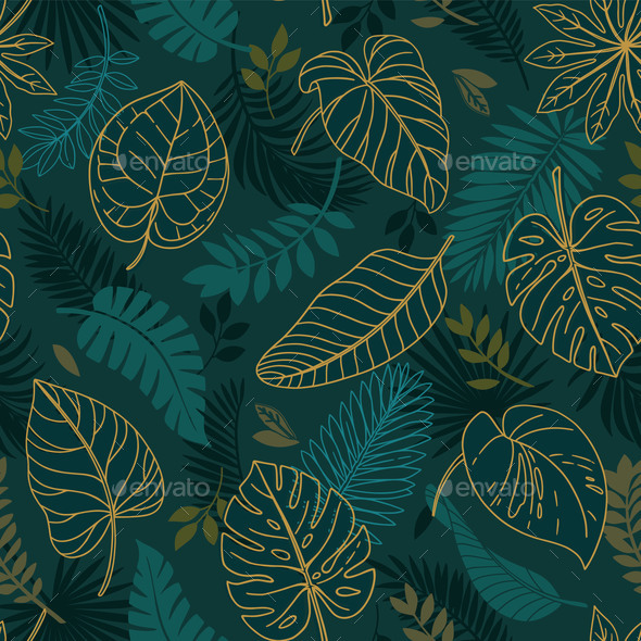 Tropical Seamless Pattern with Exotic Leaves