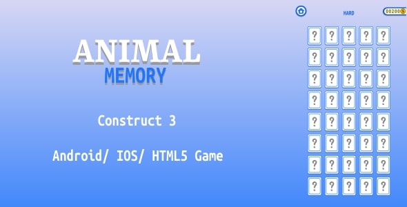 Animals Memory - HTML5 Game (Construct 3)