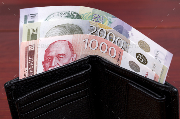 Serbian dinar in the black wallet - Stock Photo - Images