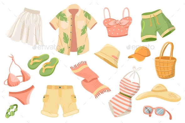 Summer Clothing Cute Stickers Isolated Set