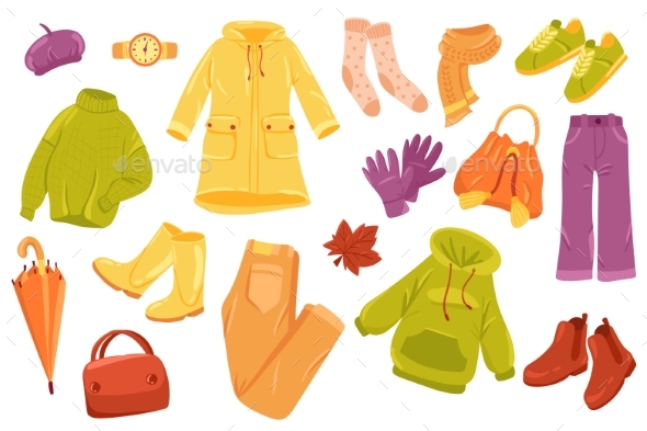 [DOWNLOAD]Autumn Clothing Cute Stickers Isolated Set