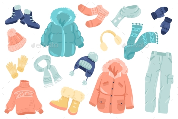 Winter Clothing Cute Stickers Isolated Set