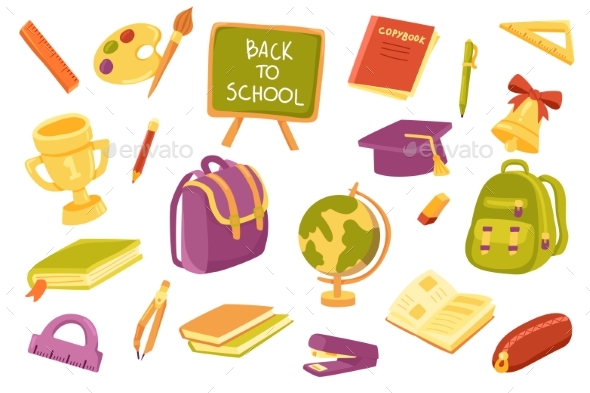 School Supply Cute Stickers Isolated Set