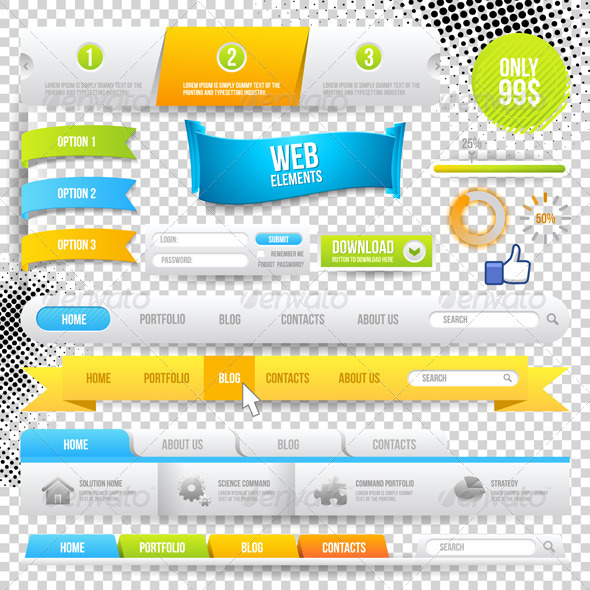 Vector Web Elements, Buttons and Labels - Web Elements Vectors