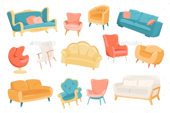 Furniture Cute Stickers Isolated Set