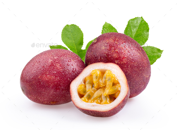 Passion fruit with leaf isolated on the white background Stock Photo by ...