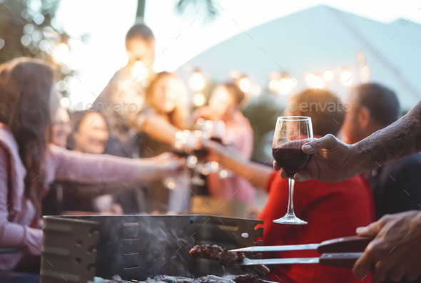 Happy family doing celebratory toast at barbecue party