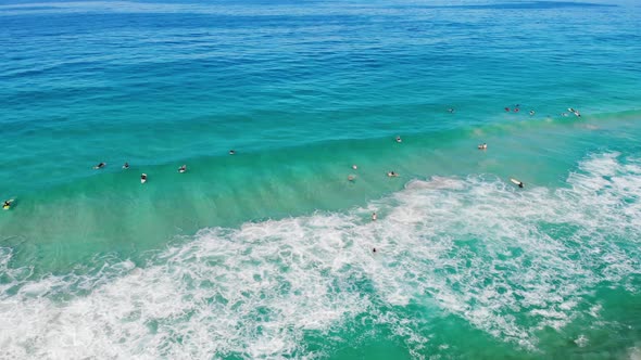 Aerial view of a Surfers at a Beach in Australia