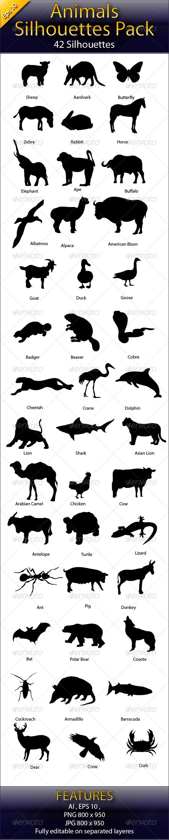 Animals Silhouettes Big Pack - Animals Characters
