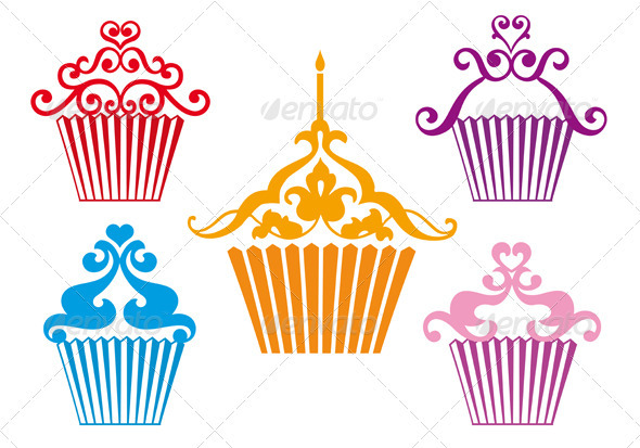 Set Of Cupcake Designs, Vector - Food Objects